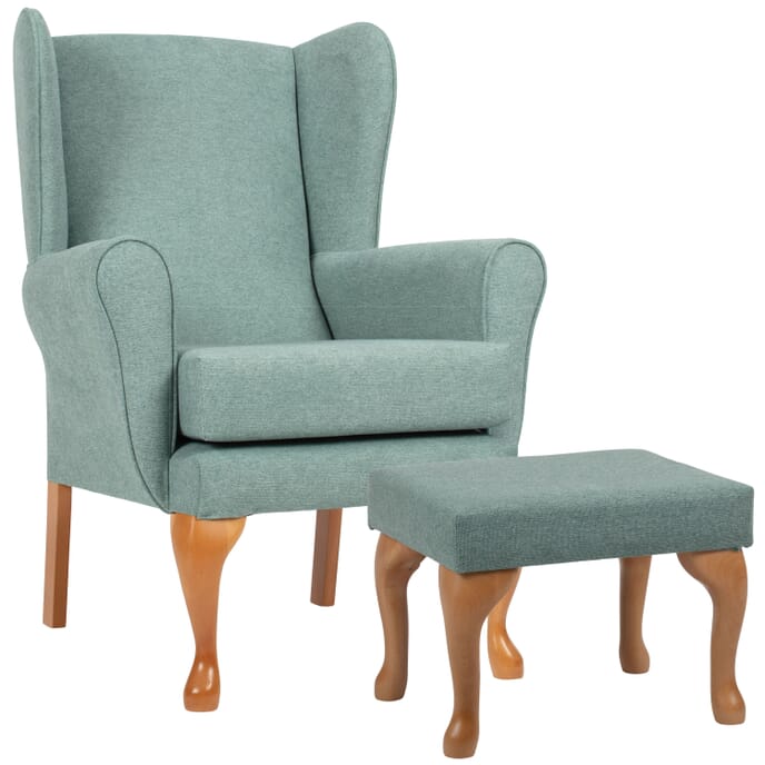 queen anne fireside chair with matching footstool green