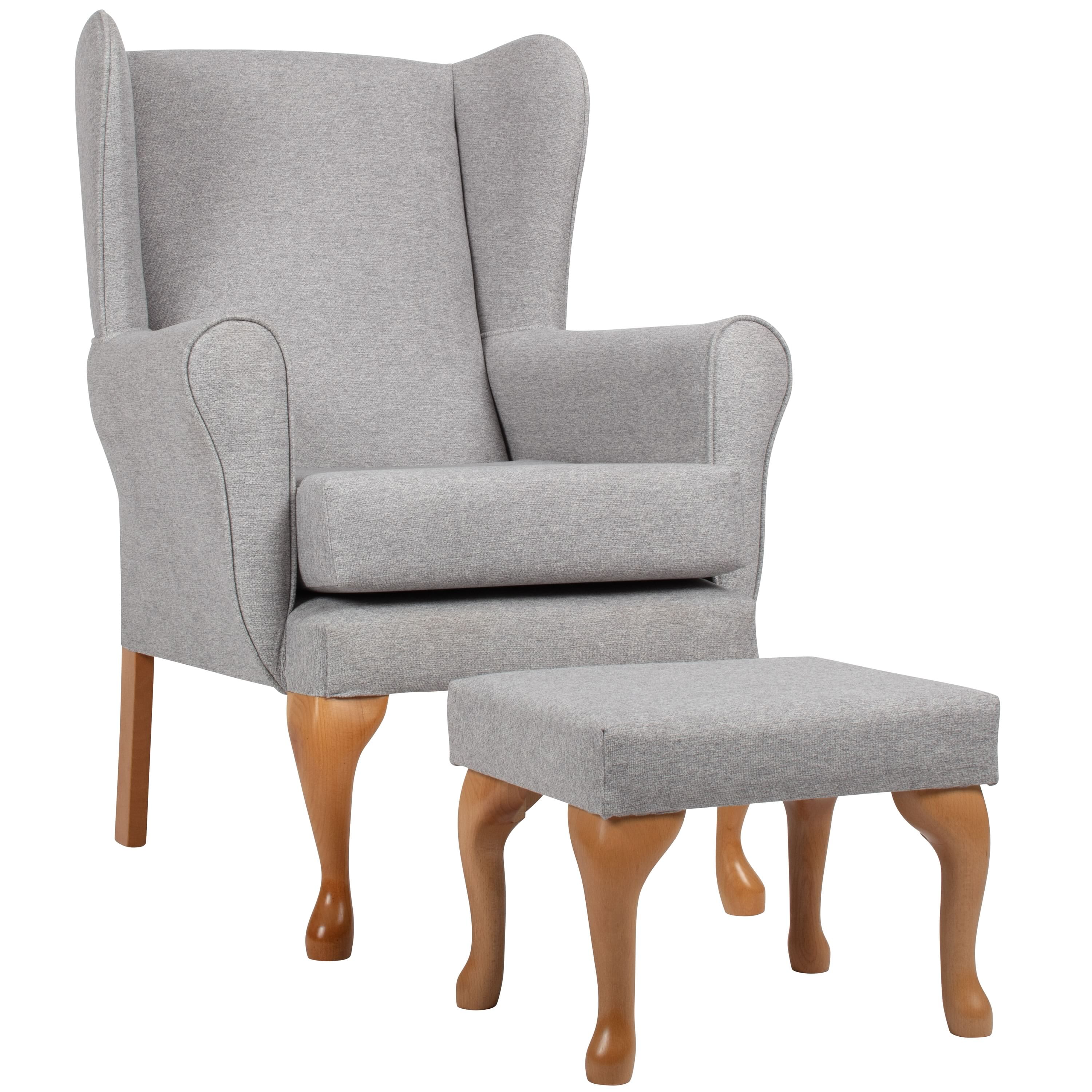 View Queen Anne Fireside Chair with Matching Footstool Grey information