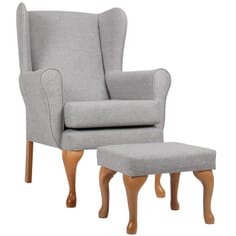 Queen Anne Fireside Chair with Matching Footstool - Grey