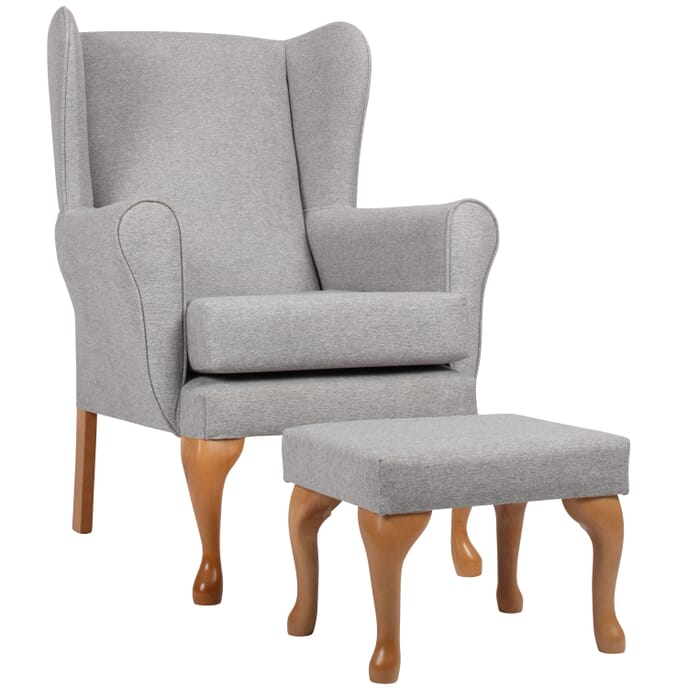 queen anne fireside chair with matching footstool grey