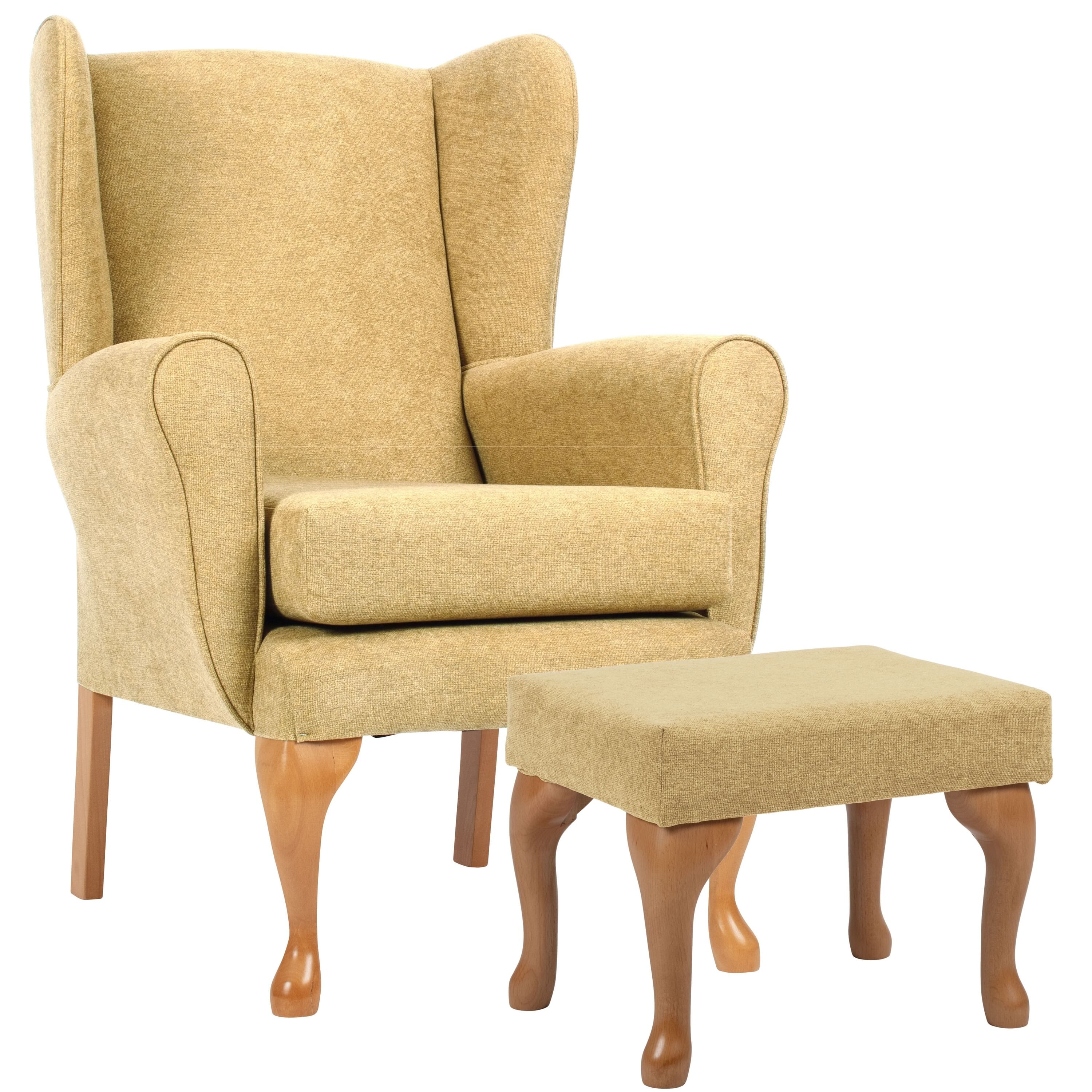 View Queen Anne Fireside Chair with Matching Footstool Pale Gold information