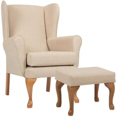 Queen Anne Fireside Chair with Matching Footstool - Dark Cream