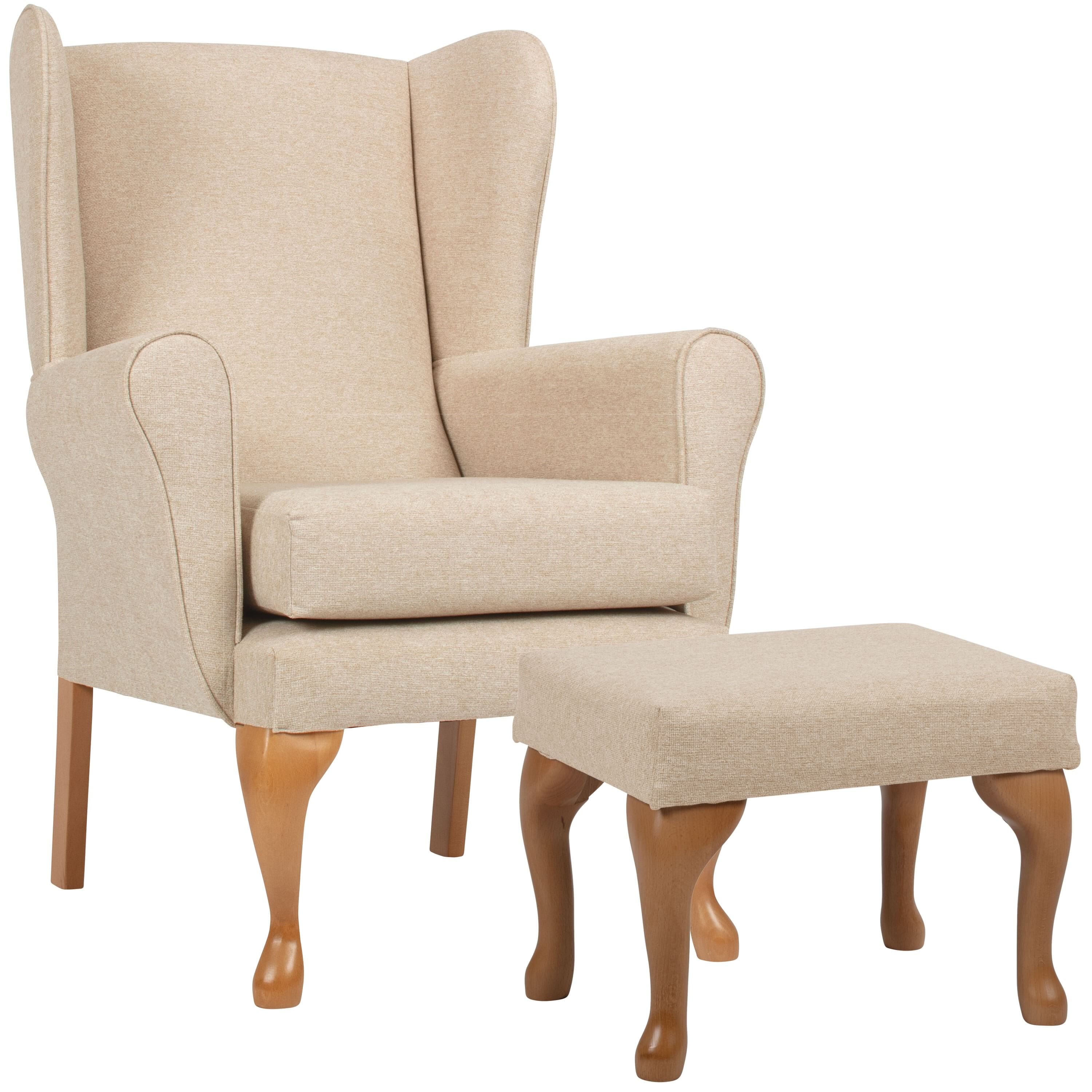 Queen Anne Fireside Chair with Matching Footstool - Dark Cream from ...