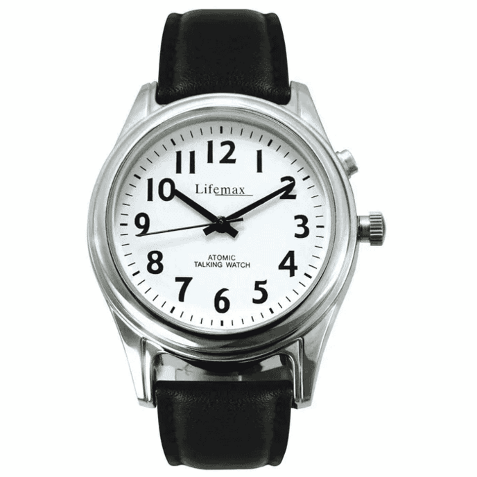 radio controlled gentlemans talking watch with leather strap