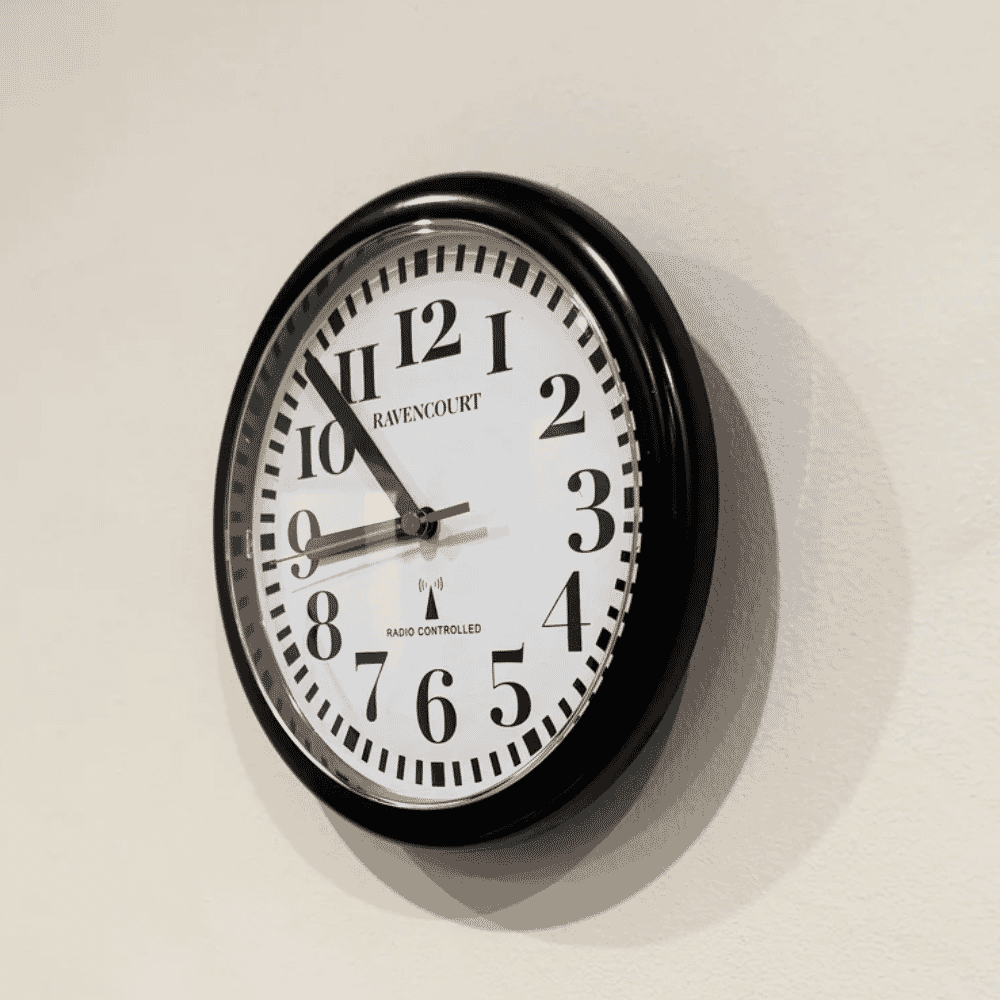 radio controlled wall clock on wall