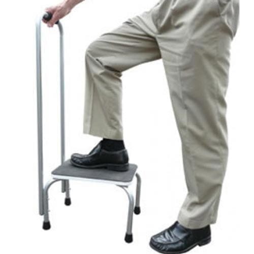 railed bath step stool in use