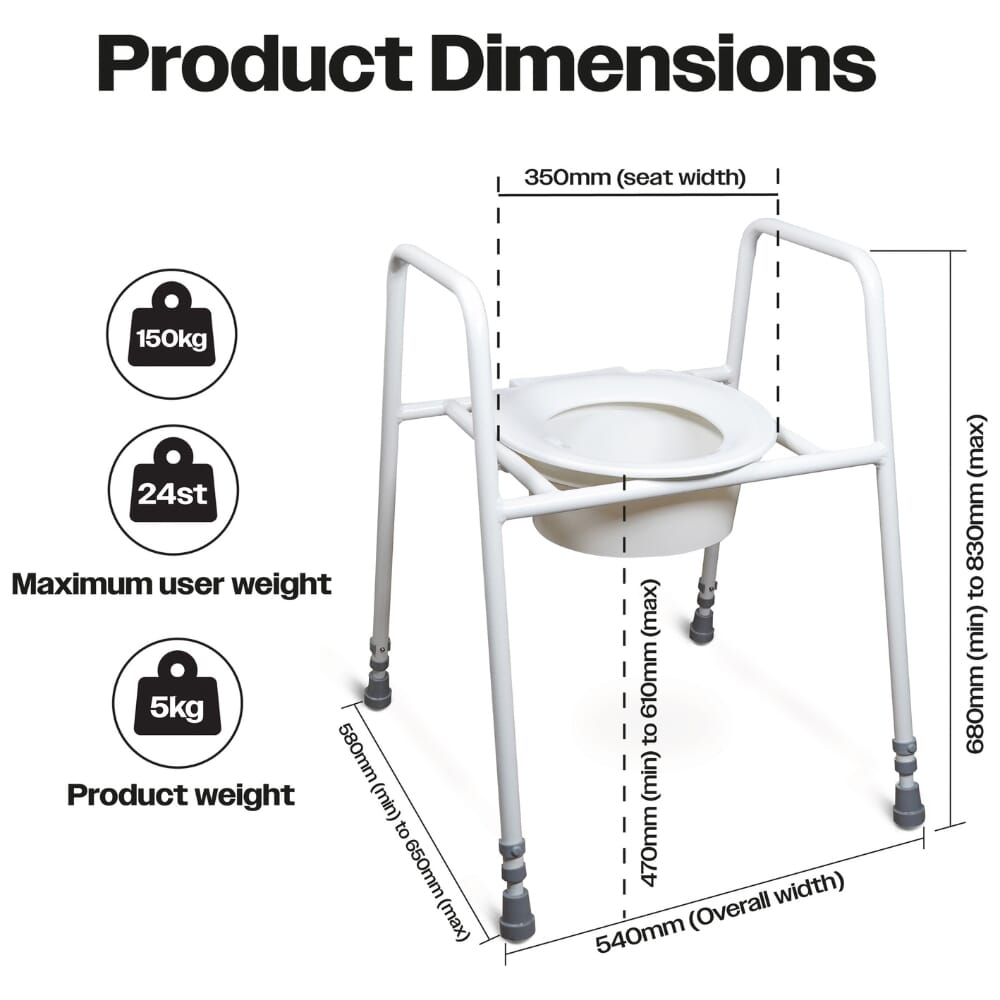 raised toilet frame and seat dimensions