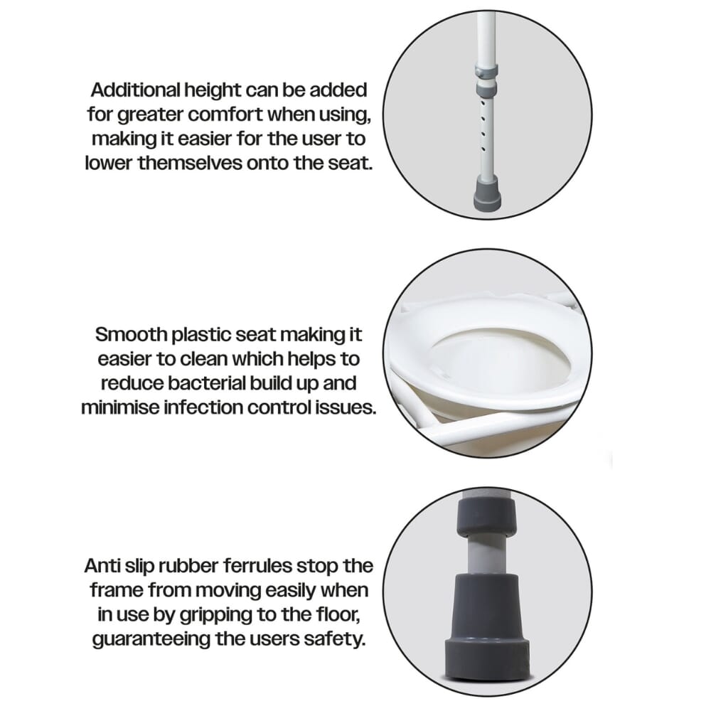 raised toilet frame and seat features