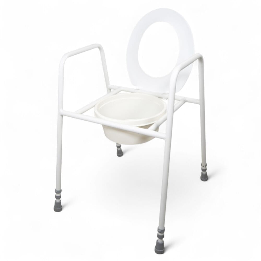 raised toilet frame and seat up