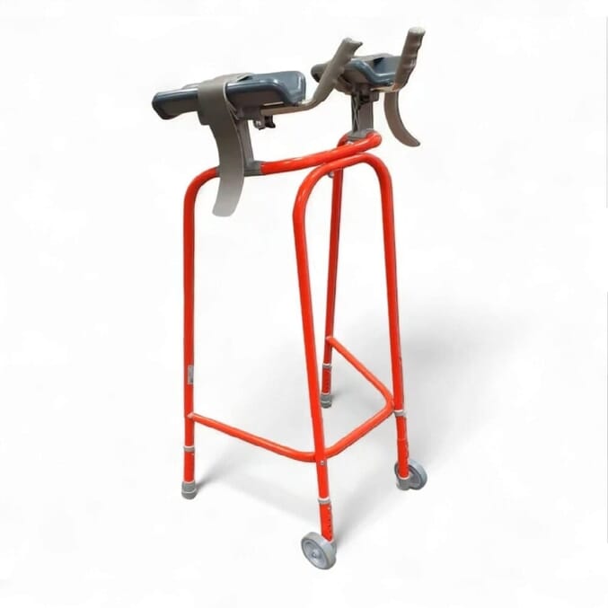 red wheeled forearm walker