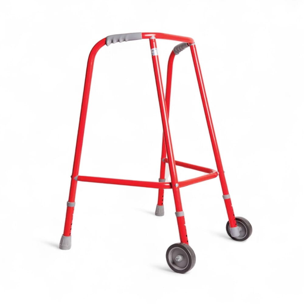red wheeled walking frame small