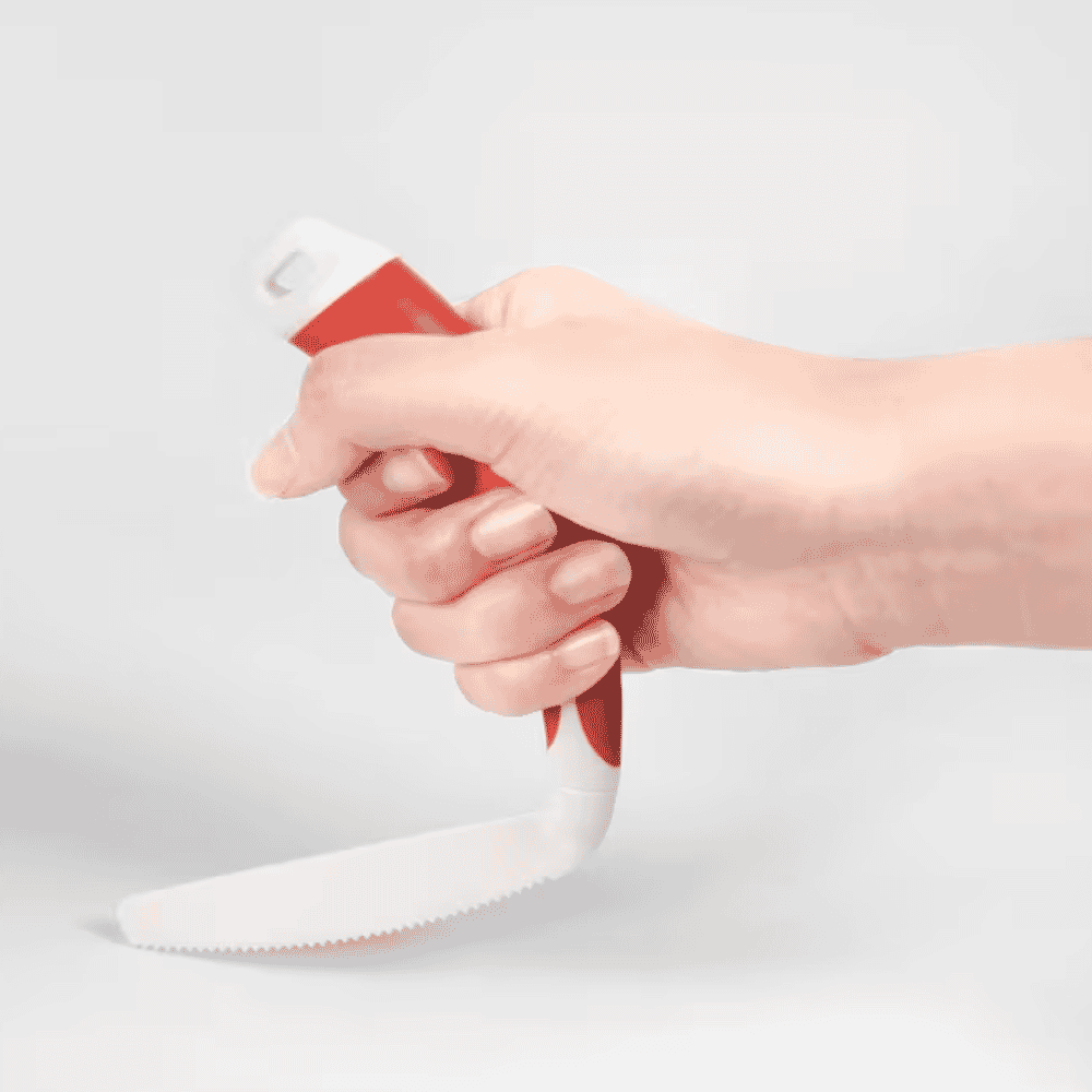 reflex rocker knife red in use