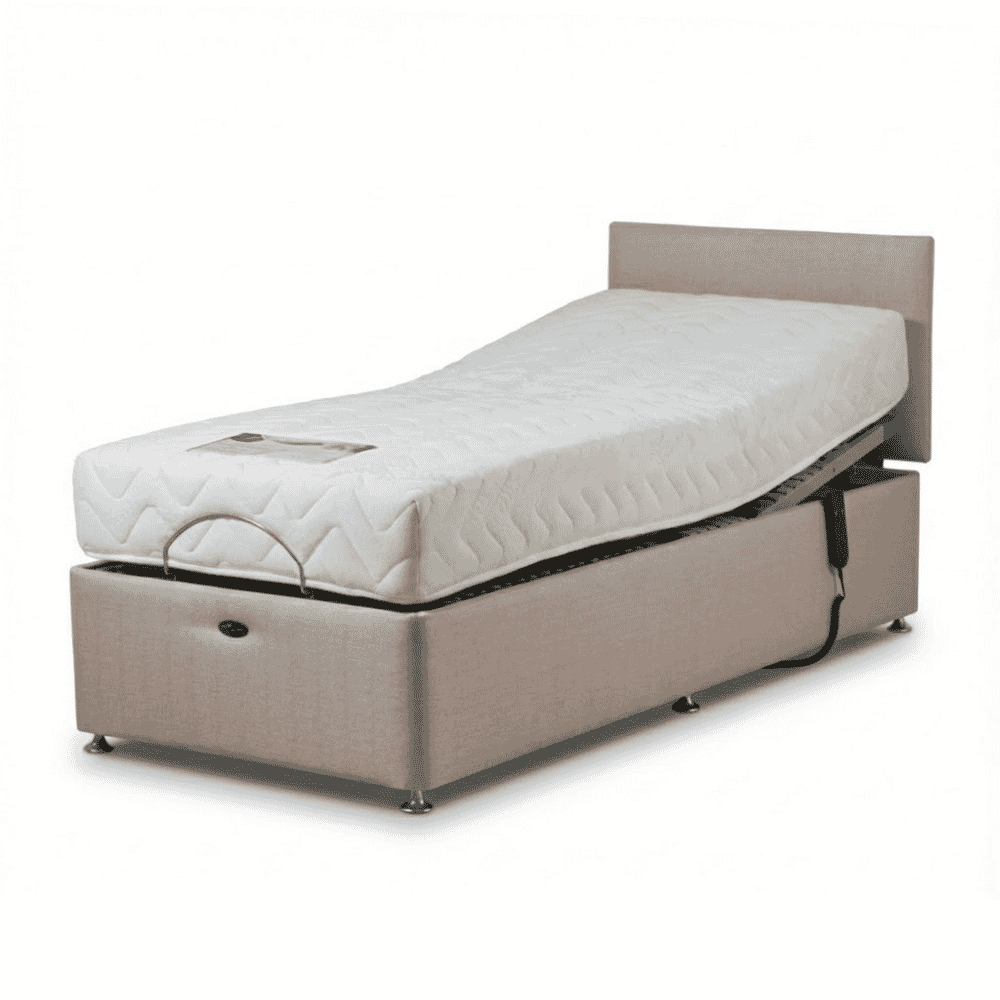 richmond adjustable single divan bed with headboard and memory foam mattress