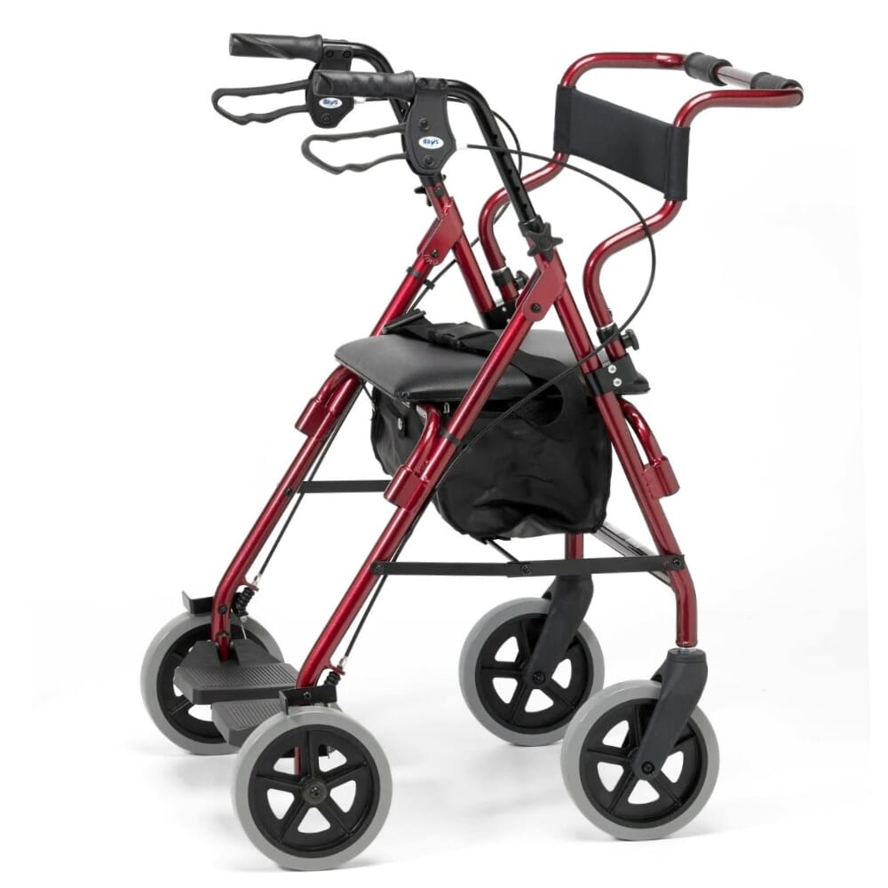 rollator transit chair combination burgundy side