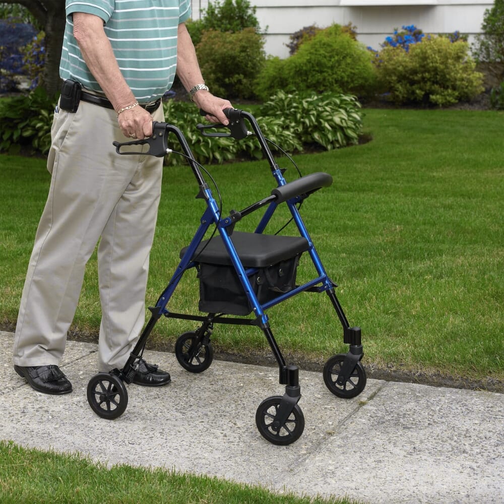 rollator with height adjustable seat blue lifestyle