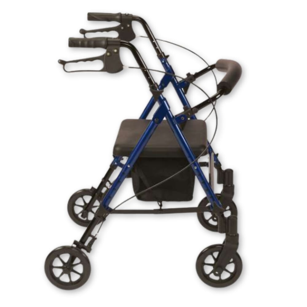 rollator with height adjustable seat blue side