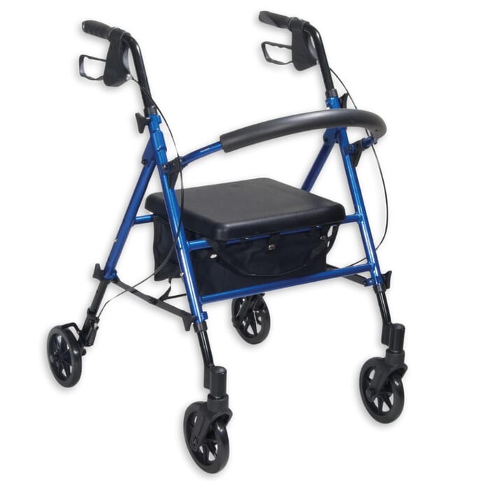 rollator with height adjustable seat blue