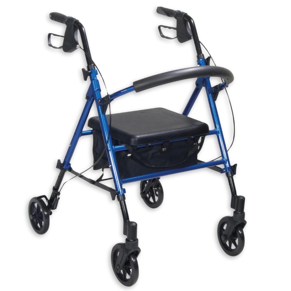 rollator with height adjustable seat blue