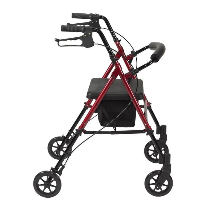 rollator with height adjustable seat red