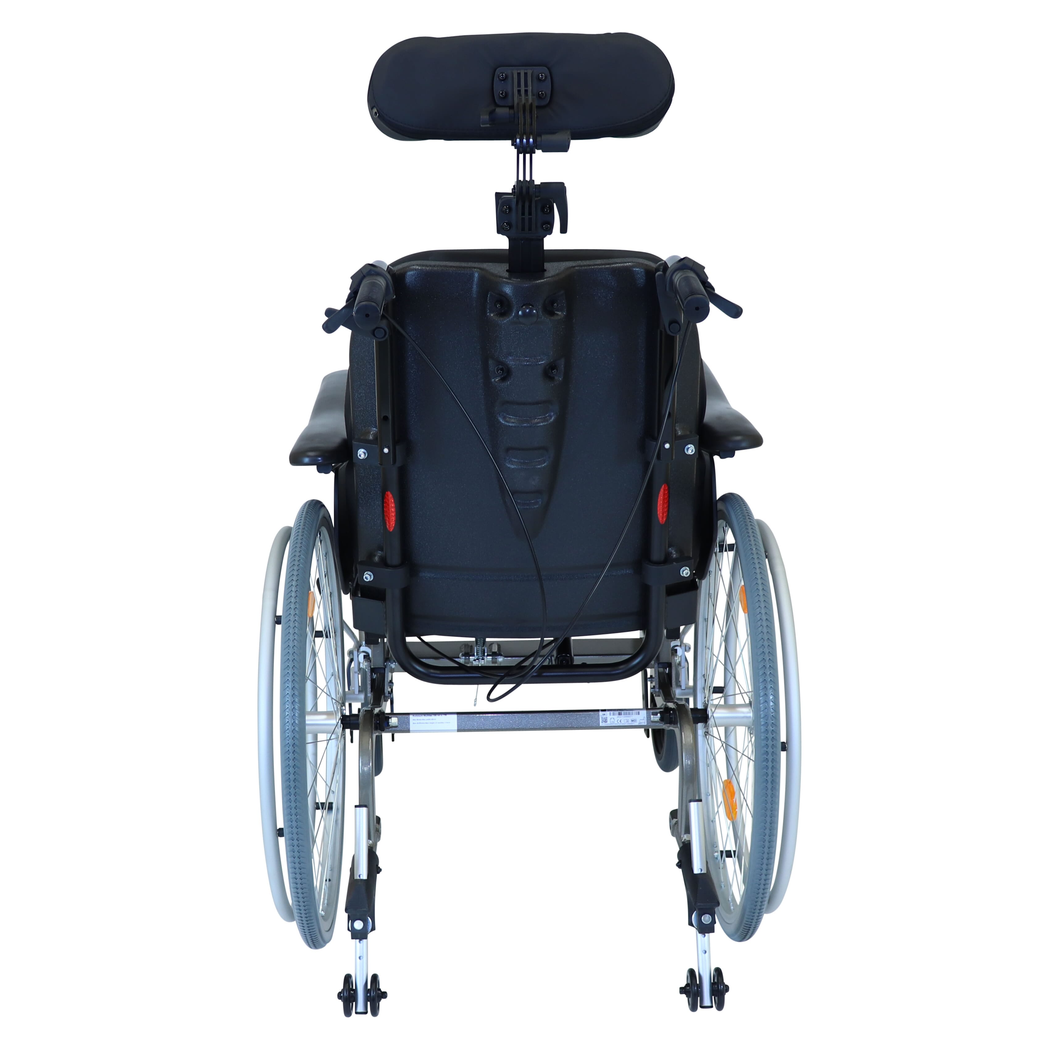 self propel tilt padded wheelchair shown from back