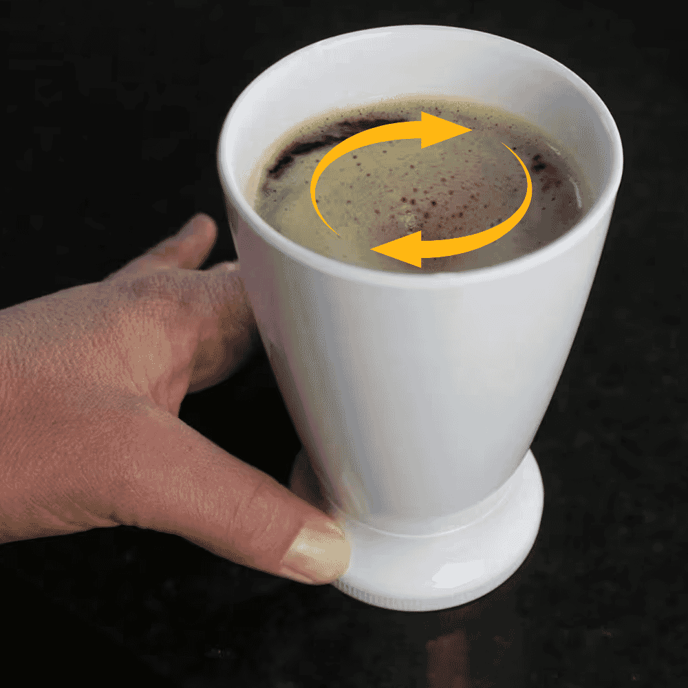 self stir mug white in use