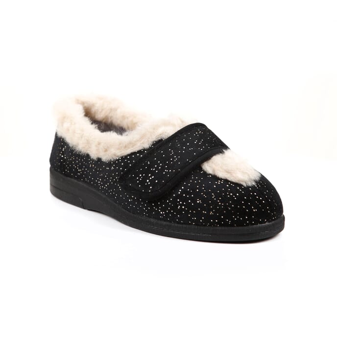 selina ladies extra wide slipper black