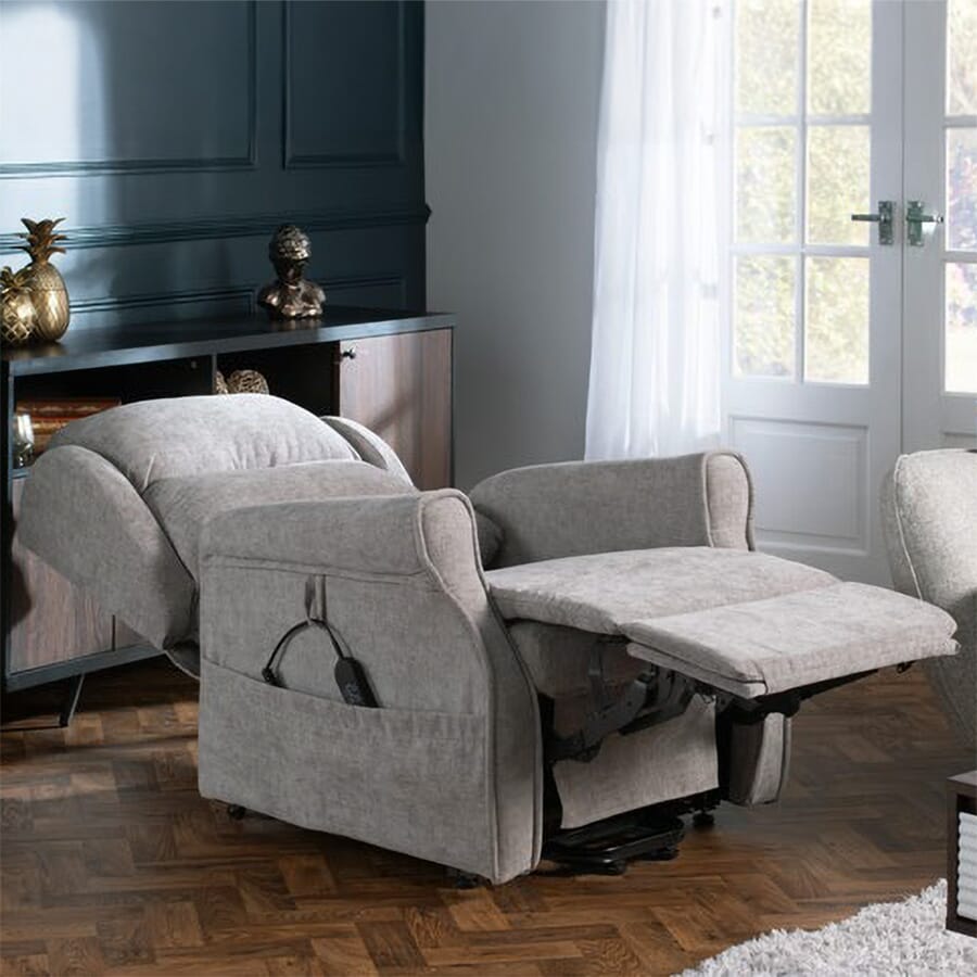 serenita luxury 4 motor riser recliner dove grey fully reclined