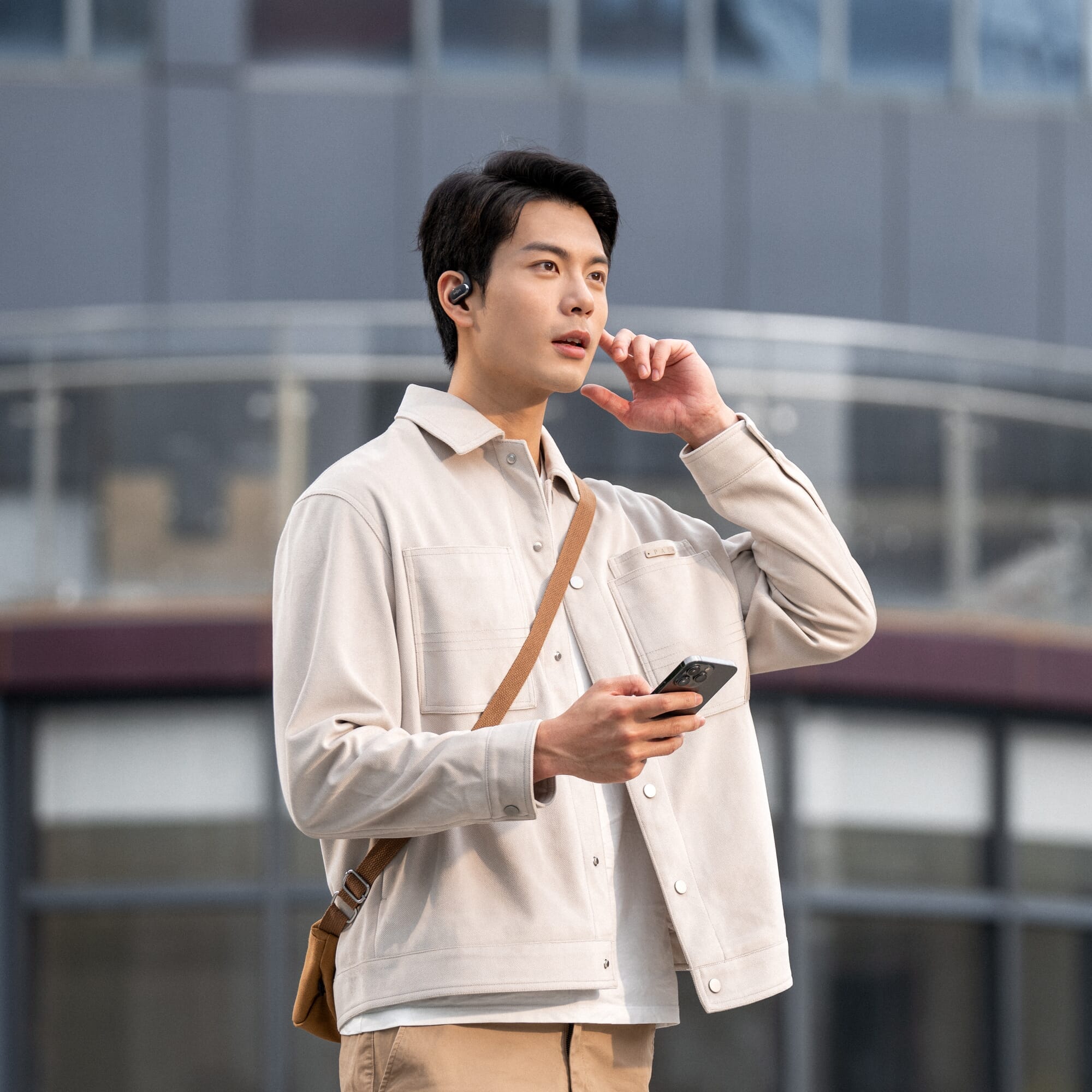 shokz openfit air earbuds black in use