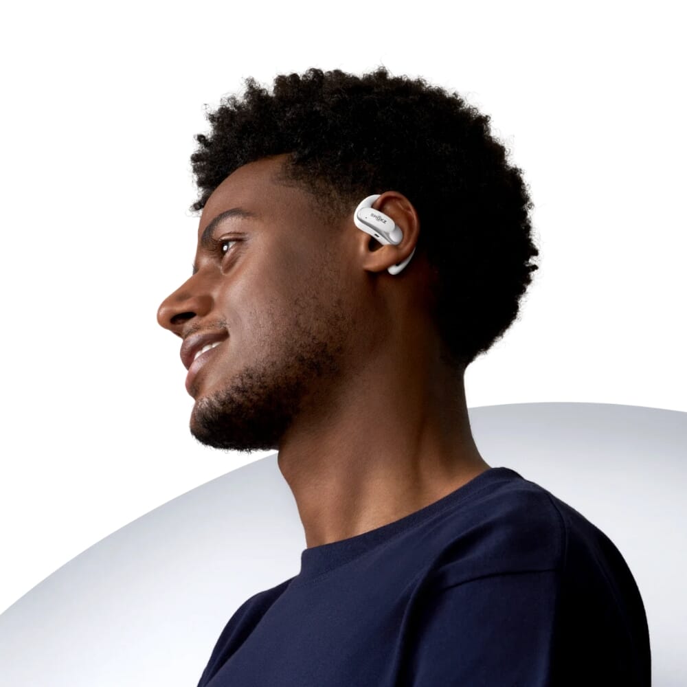 shokz openfit air earbuds white in use