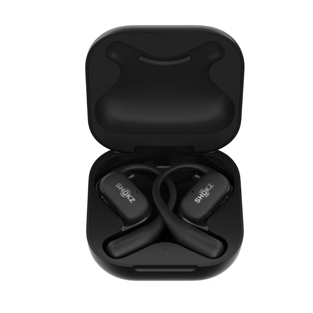shokz openfit earbuds black charging case