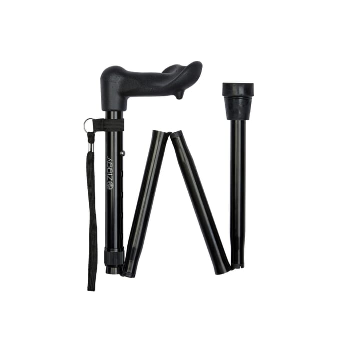 short anatomical handle folding stick black left hand folded