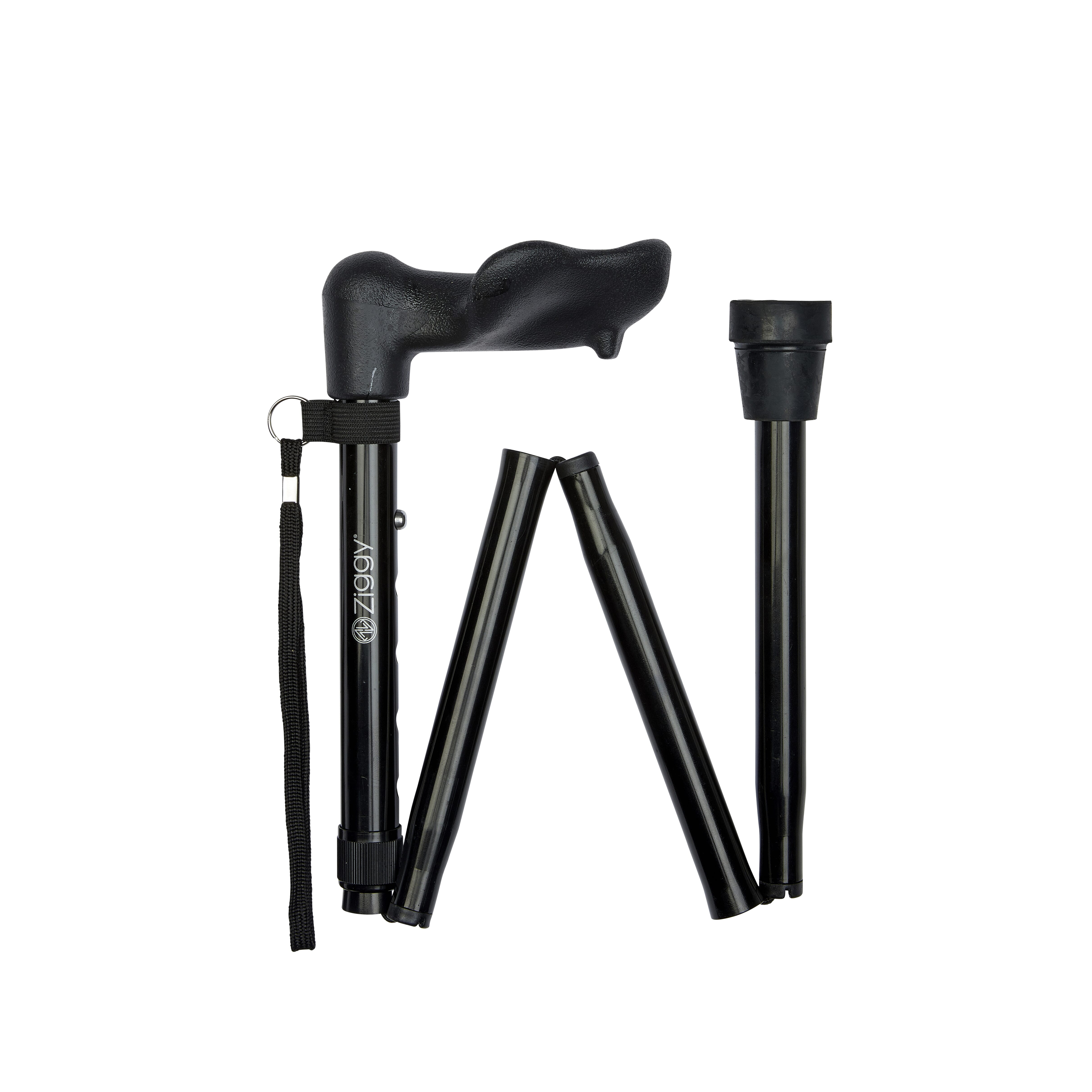 short anatomical handle folding stick black right hand folded
