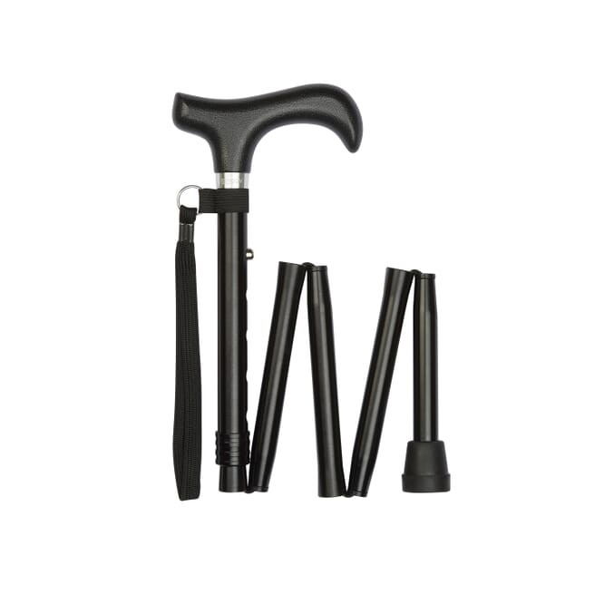 short folding walking stick black