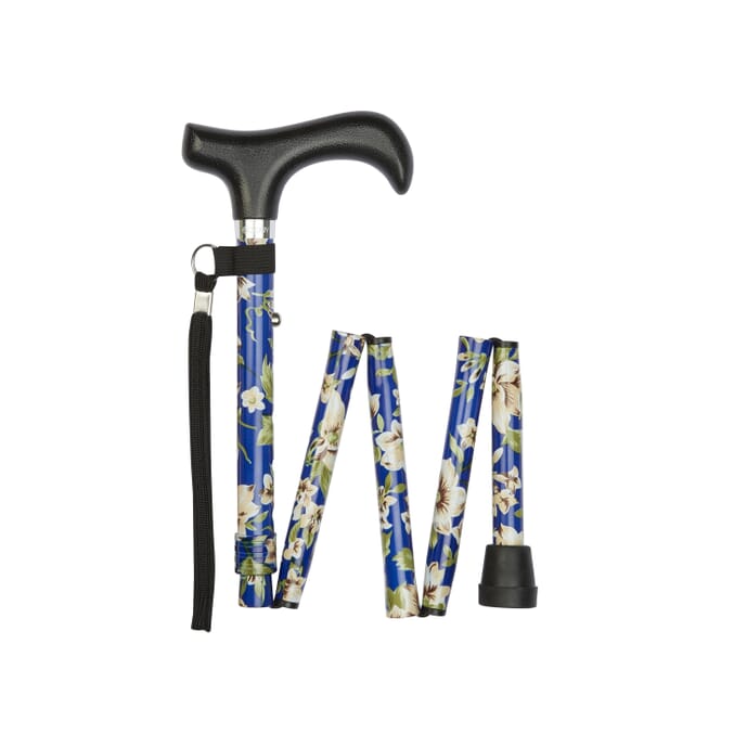 short folding walking stick blue morris pattern