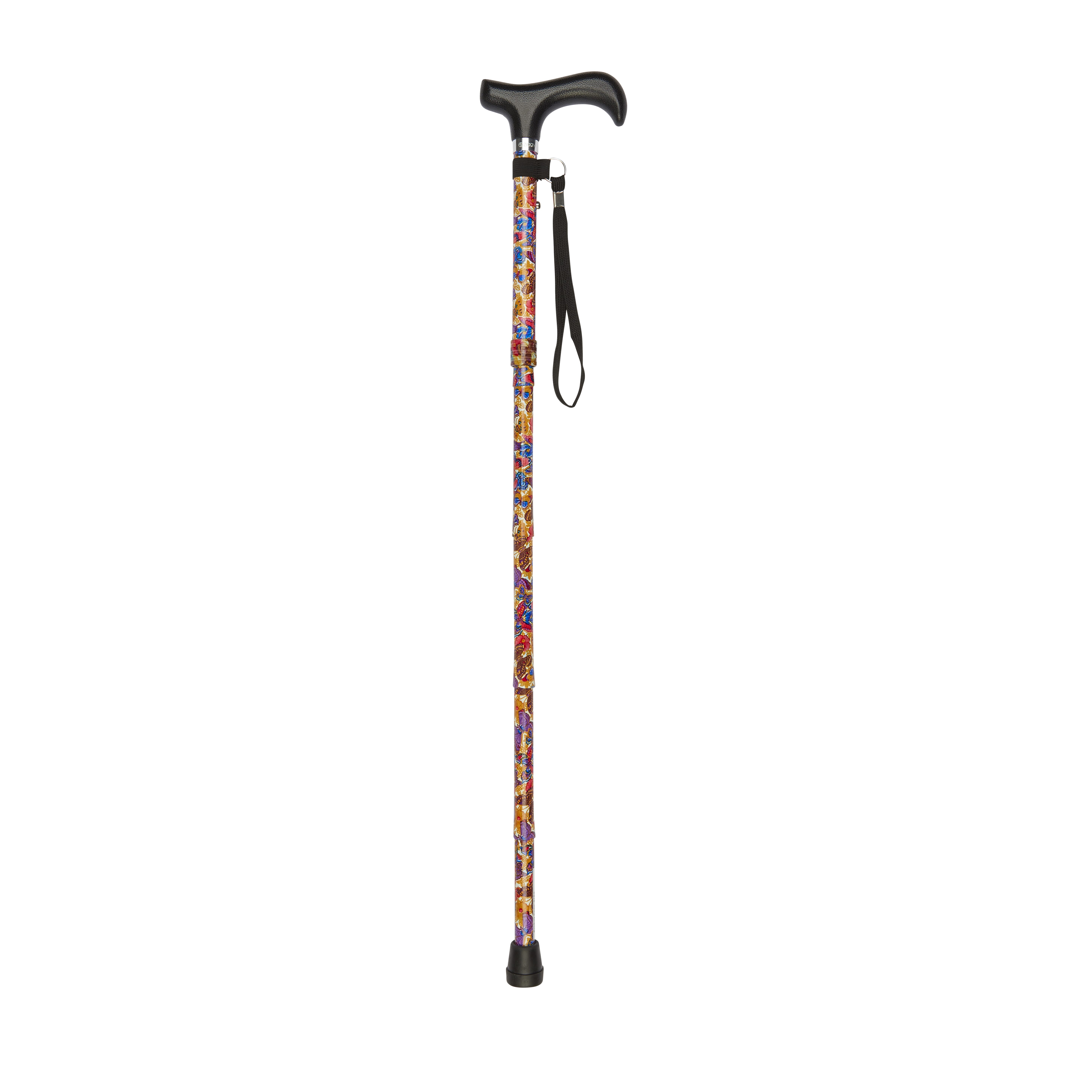 short folding walking stick butterflies pattern open