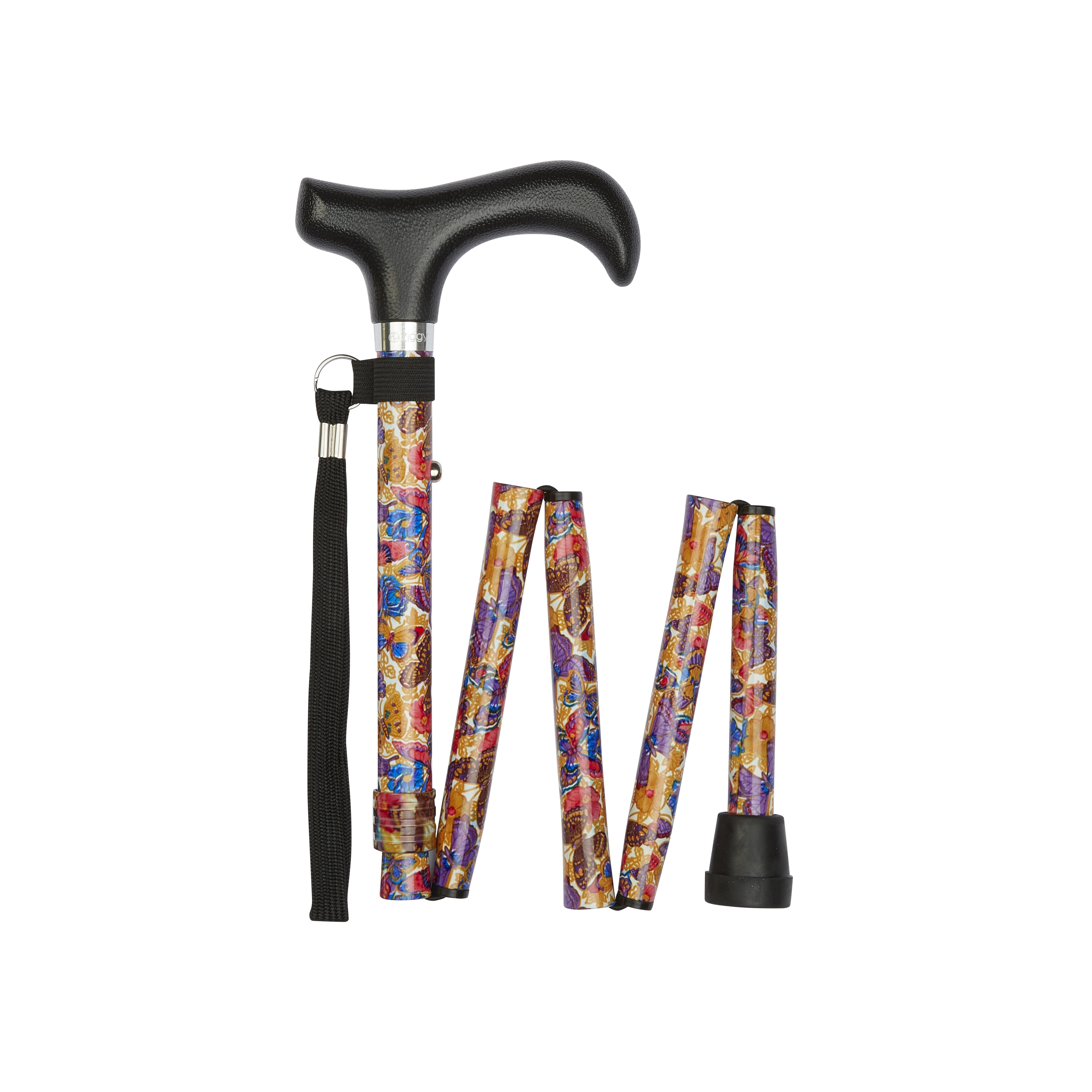 short folding walking stick butterflies pattern