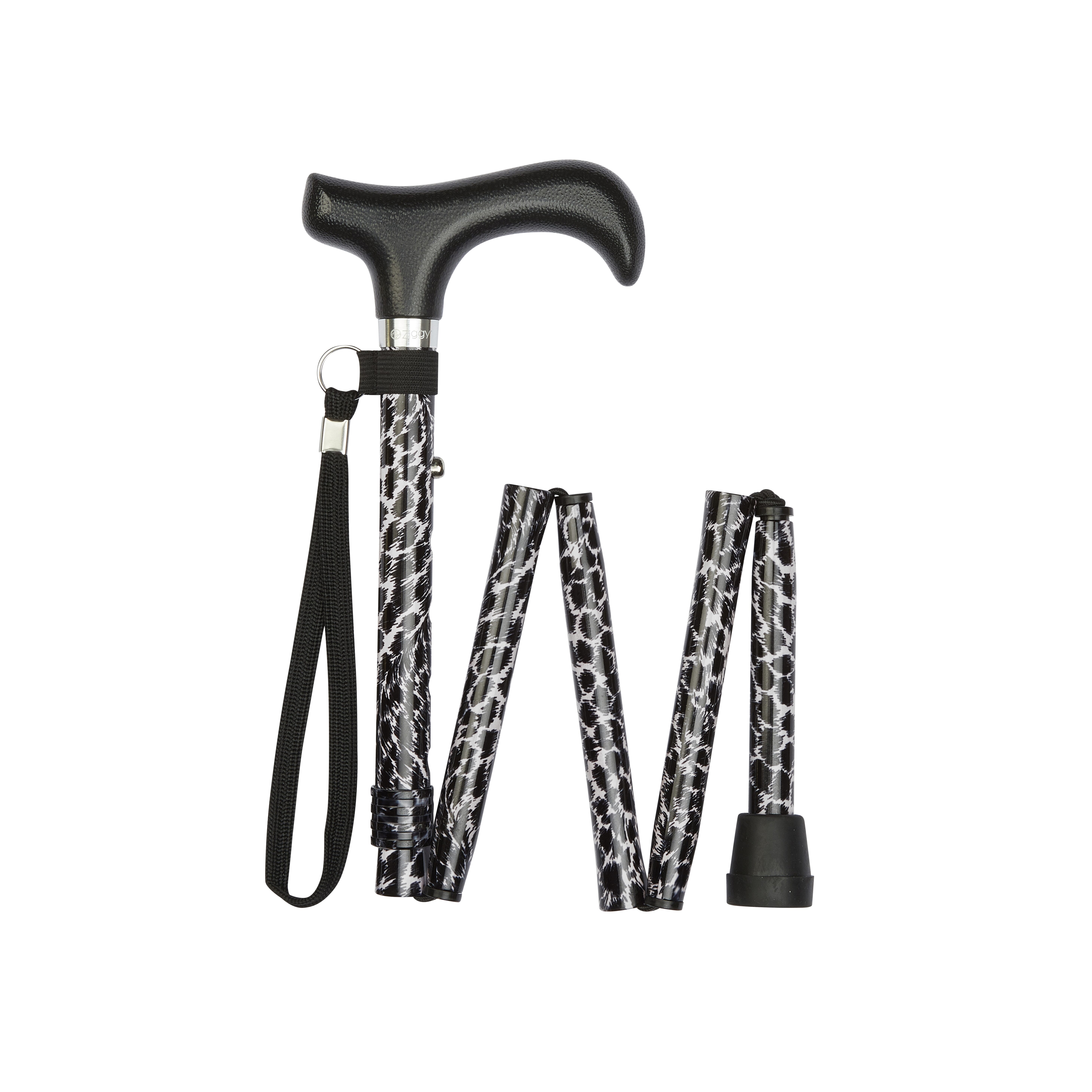 short folding walking stick zebra pattern