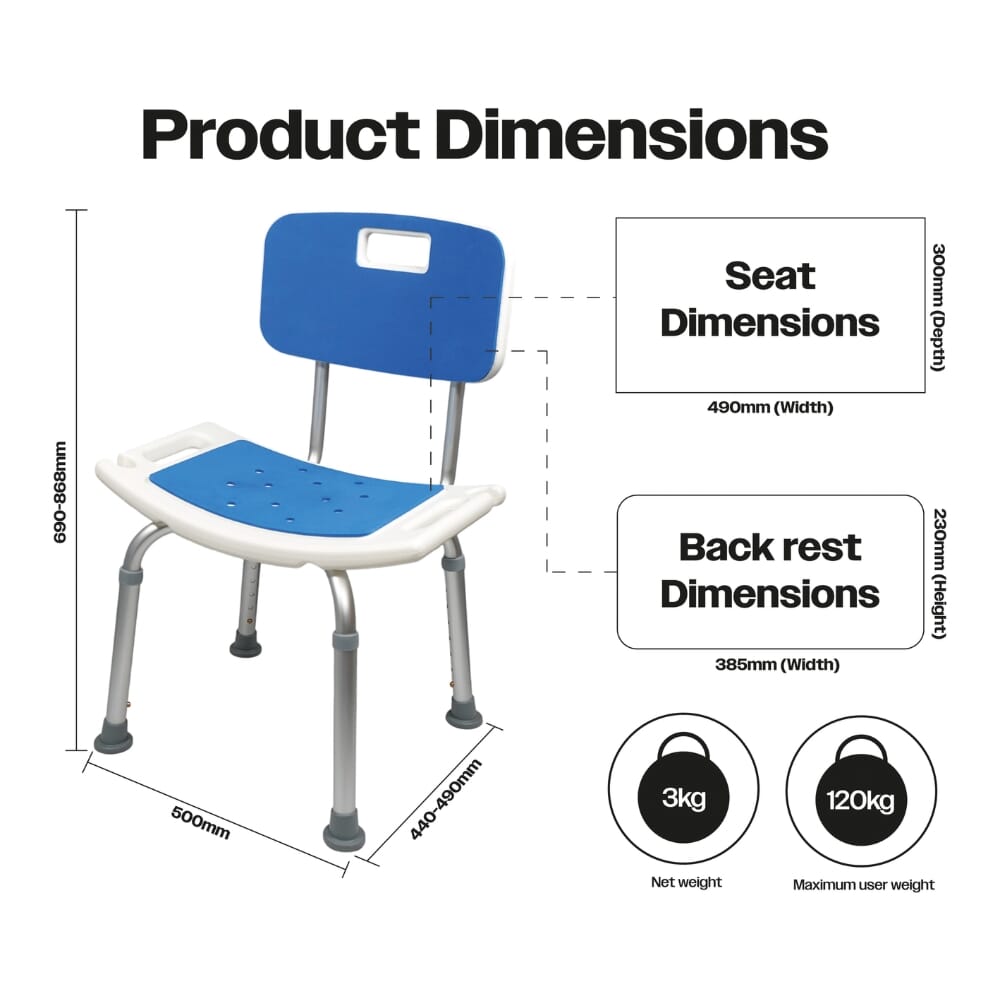 shower chair with padded seat backrest dimensions