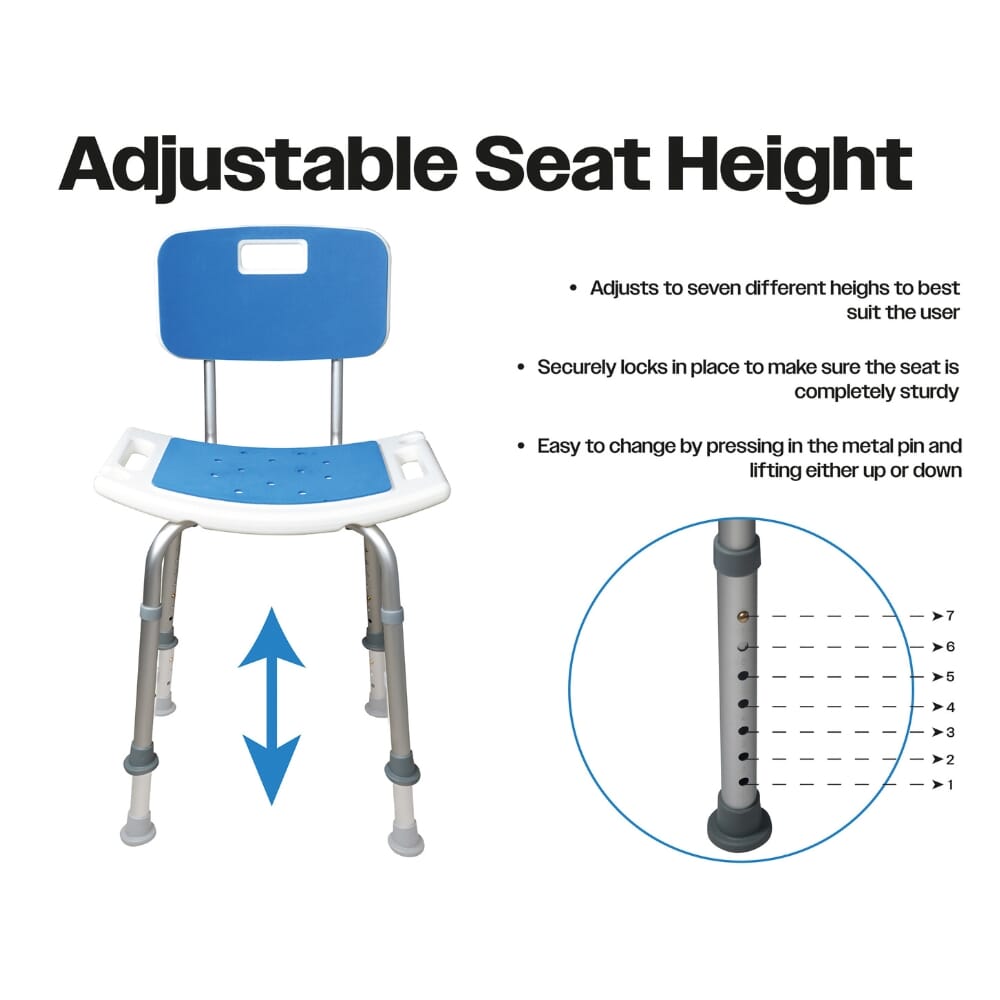 shower chair with padded seat backrest height adjust
