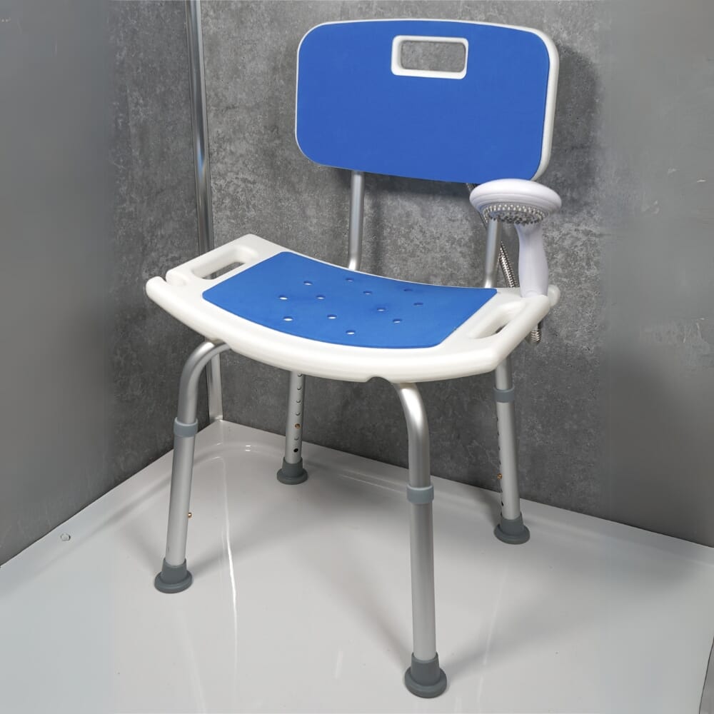 shower chair with padded seat backrest in shower