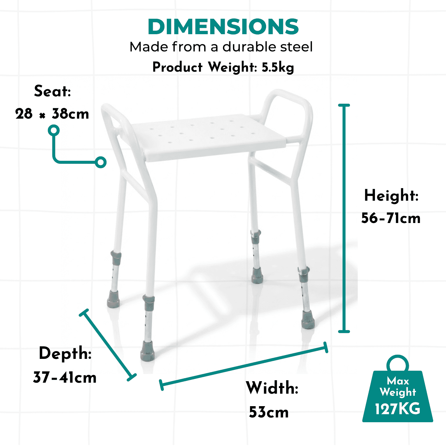 shower stool with handles dimensions