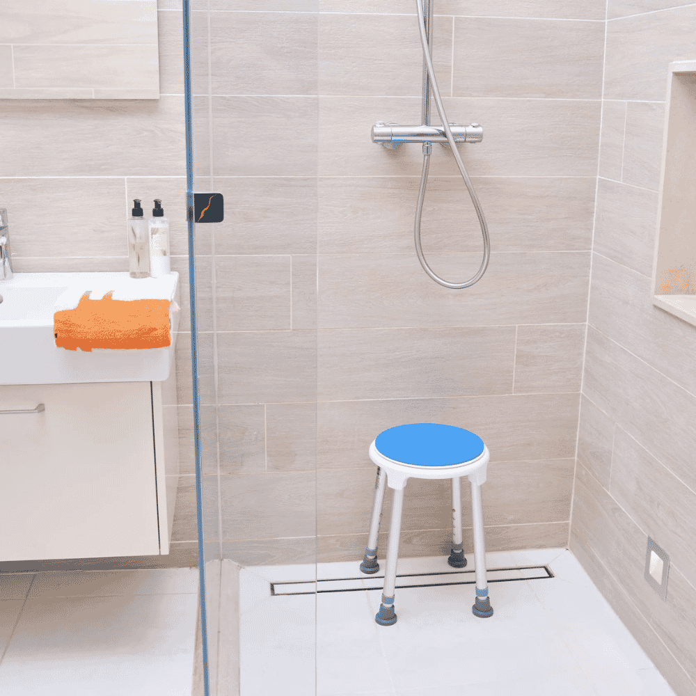 shower stool with swivel seat in shower