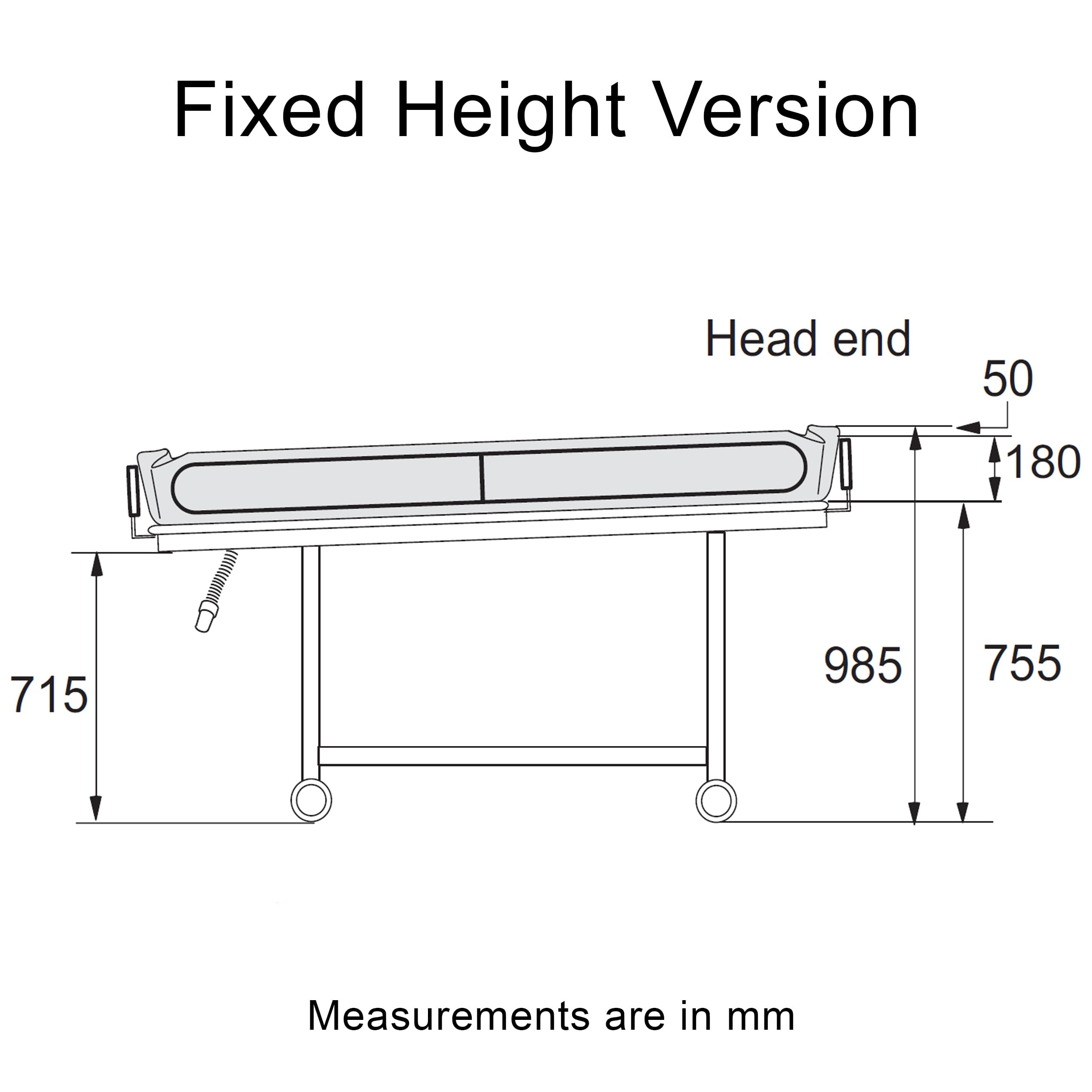 shower trolley fixed height dimensions