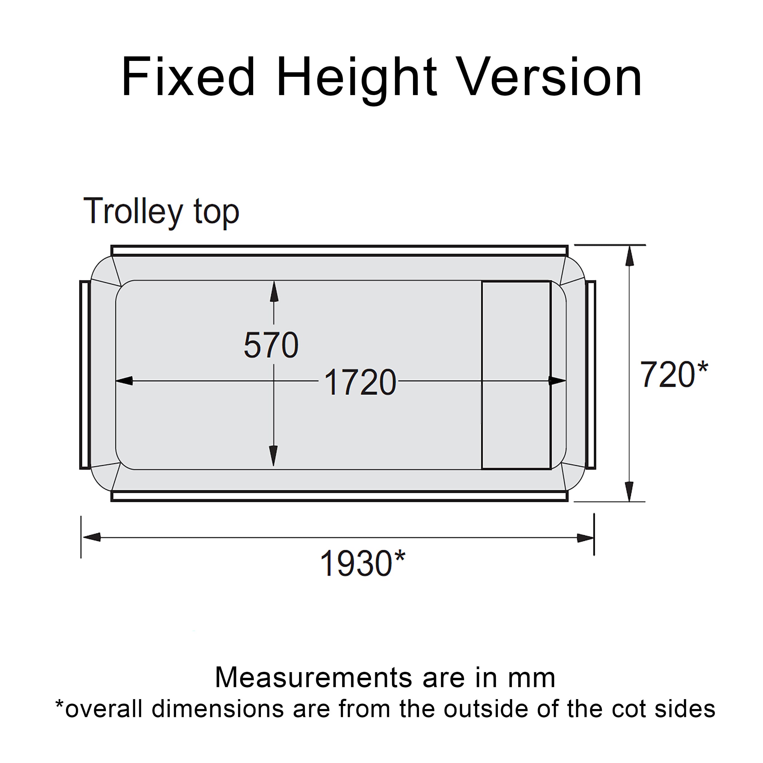 shower trolley fixed height top dimensions