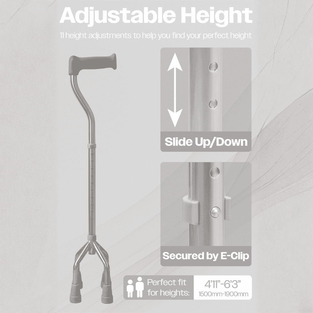 small base quad walking stick adjustable height