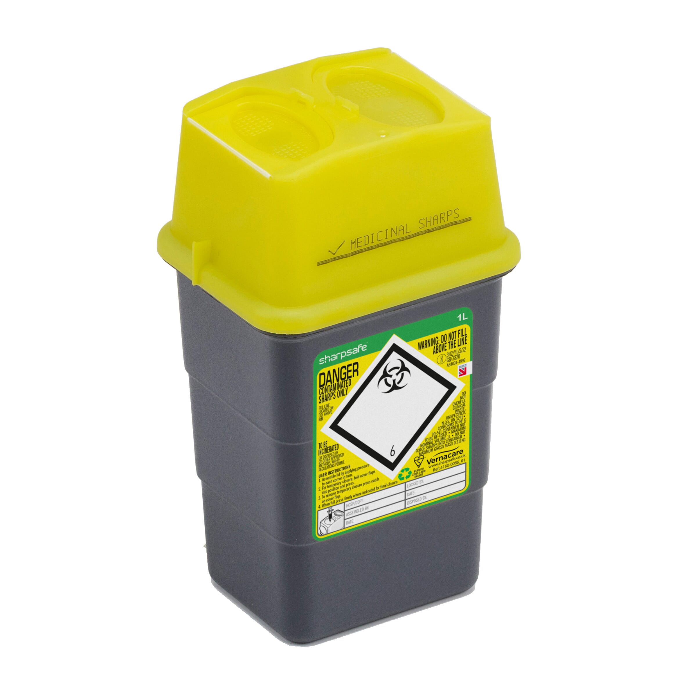 small sharps bin 1litre closed