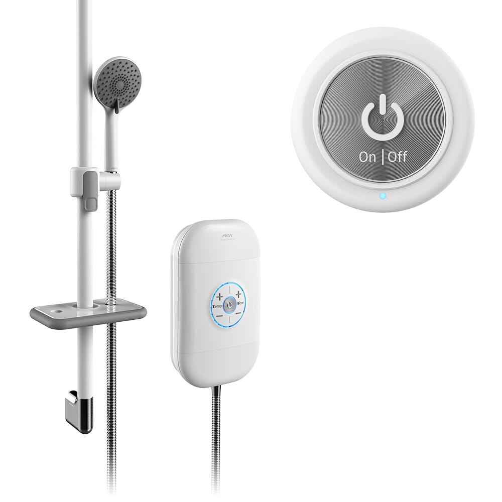 smartcare plus shower white and silver with on off button