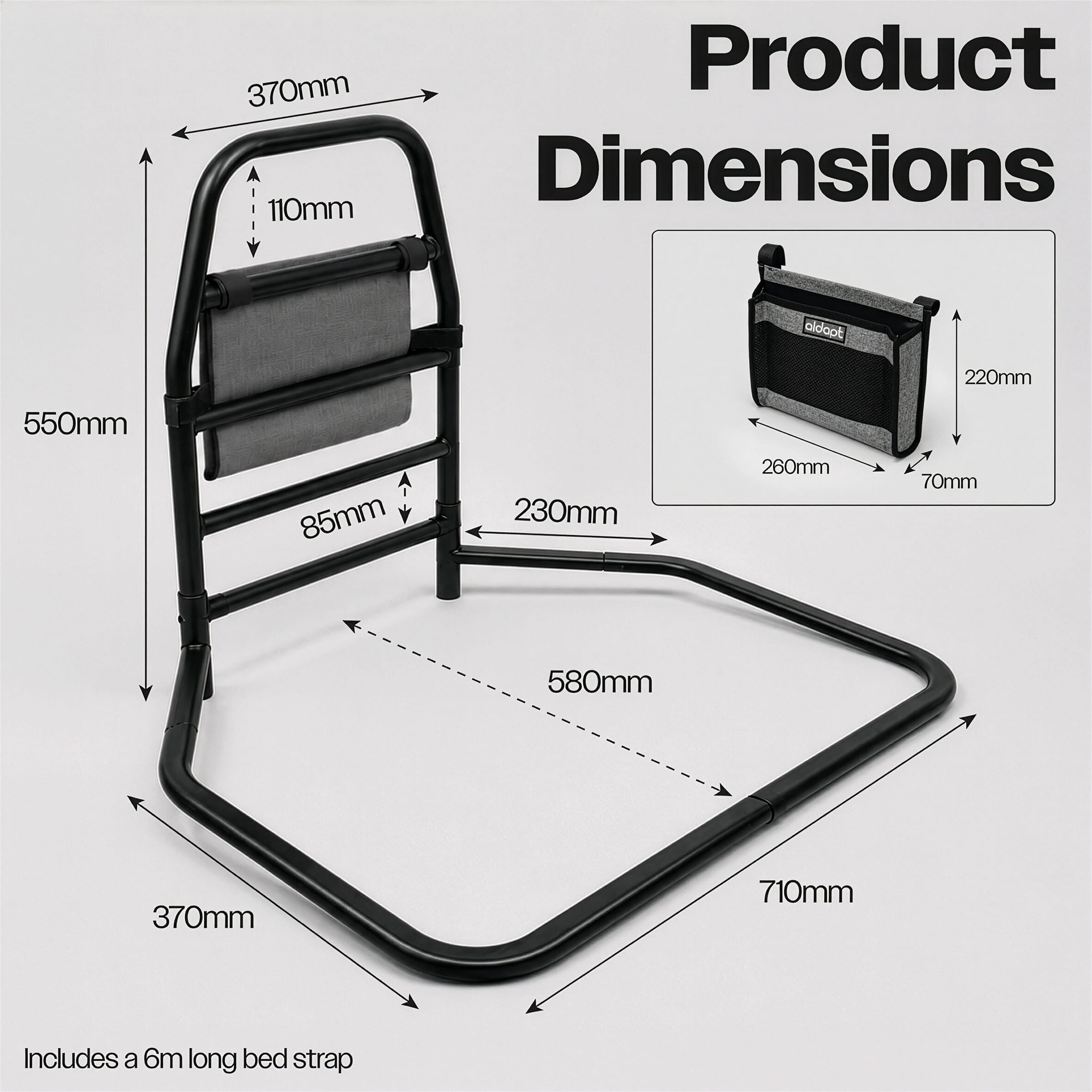 solo bed grab rail black dimensions