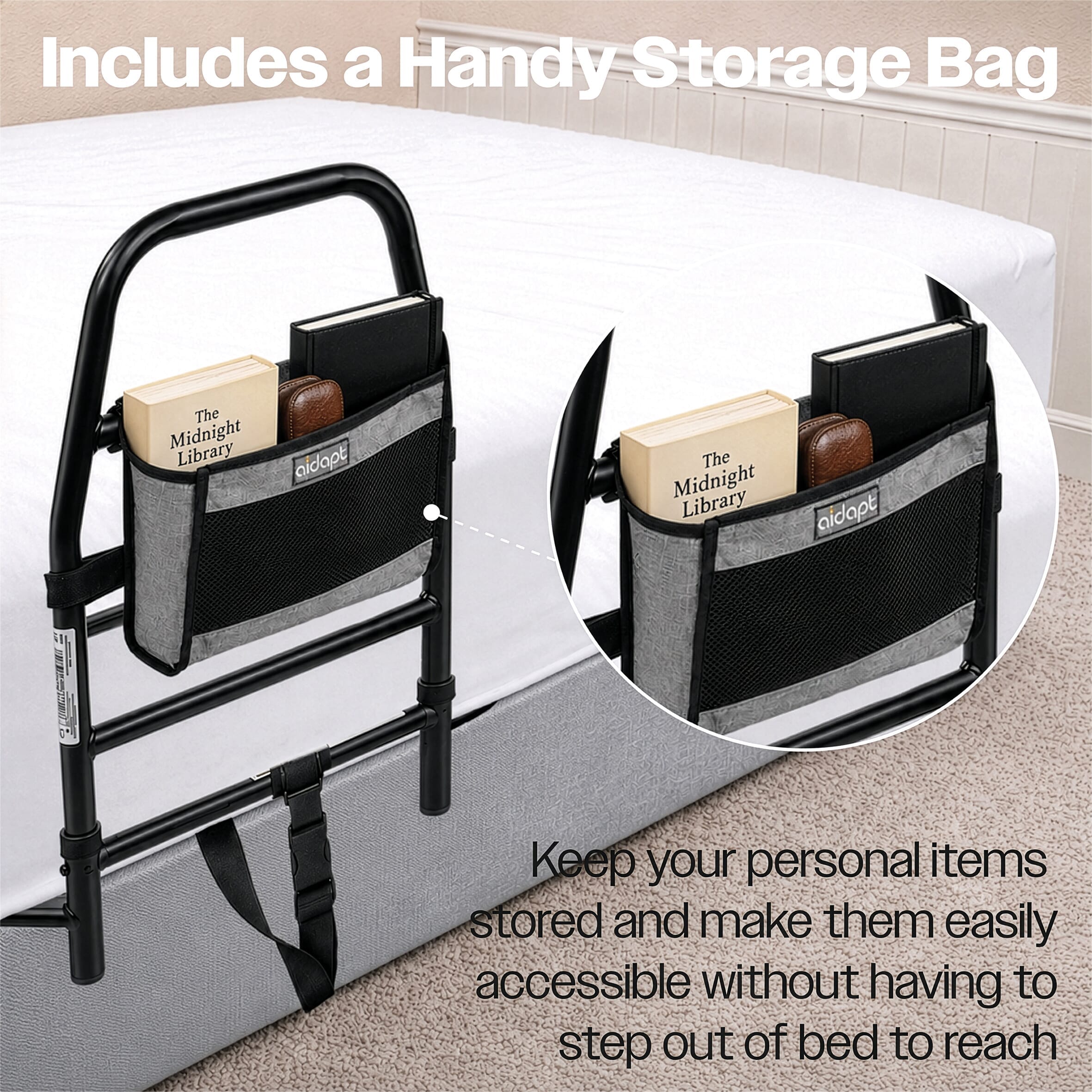 solo bed grab rail black storage bag