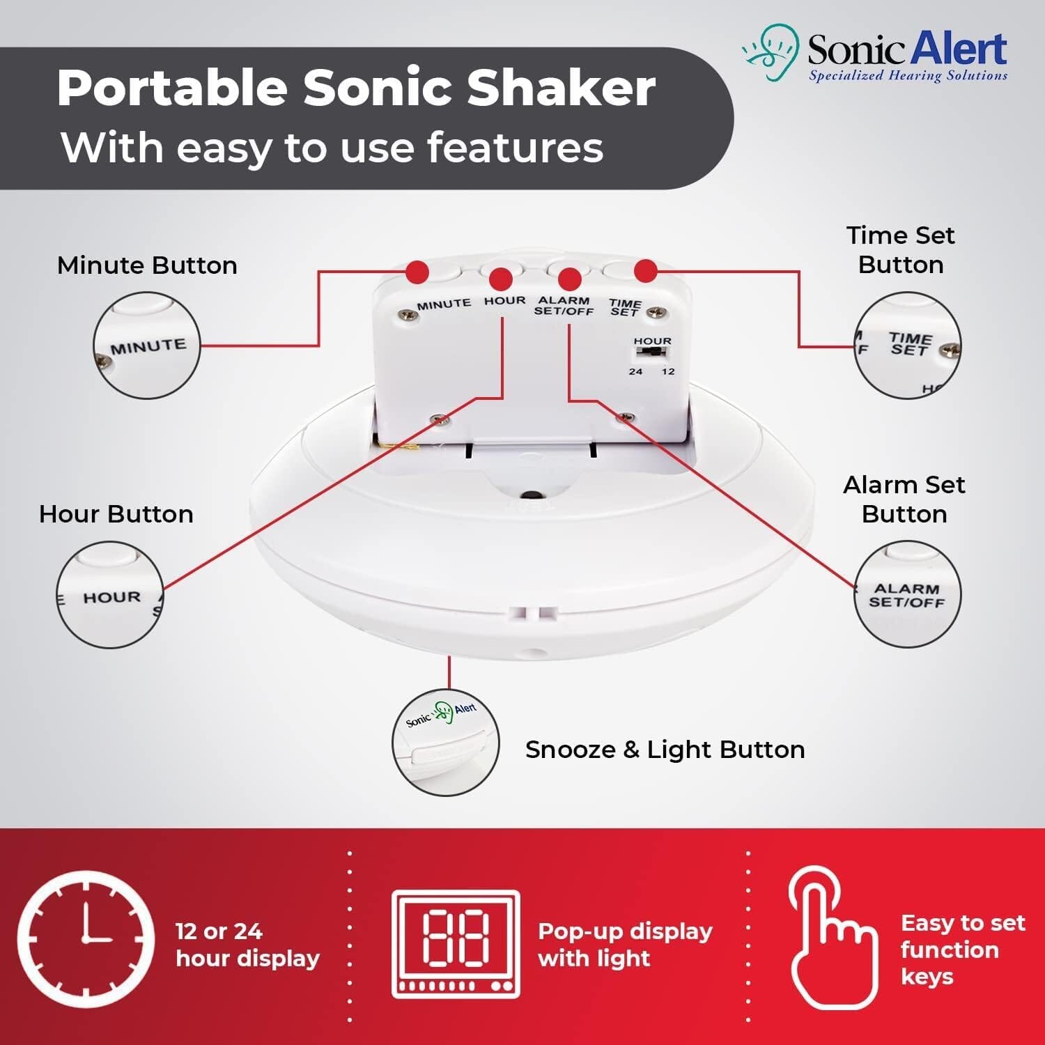 sonic go anywhere shaker portable alarm clock features